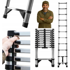 Drabina Teleskopowa Stalowa 11 stopni MOCNA Automatyczny Systemem Blokad