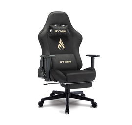 Krzesło gamingowe Symino czarne z podnóżkiem