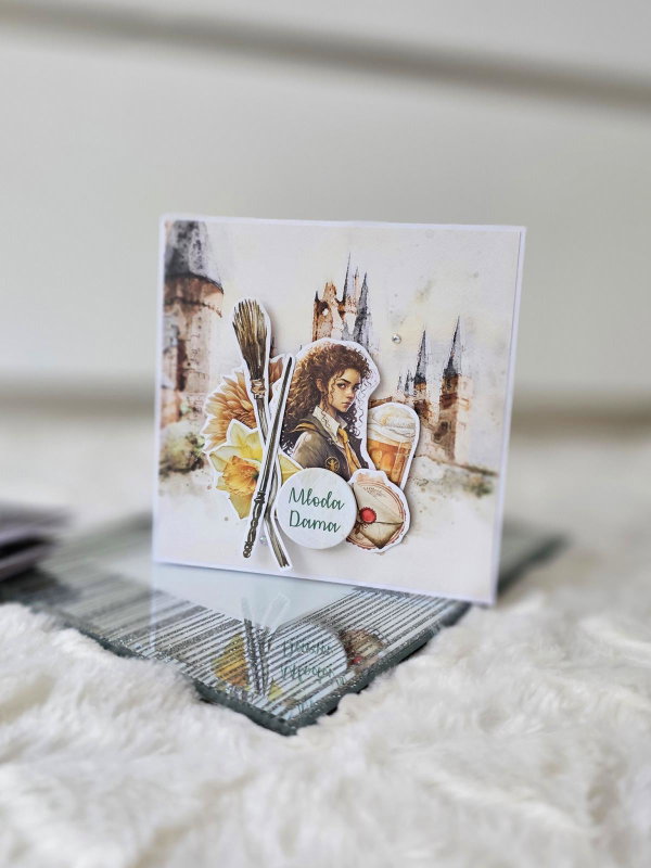 Kartka urodzinowa młoda dama HUFFLEPUFF szkoła magii i czarodziejstawa