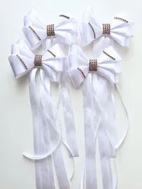 Kokardy do dekoracji samochodu - 4 sztuki białe różowe złoto