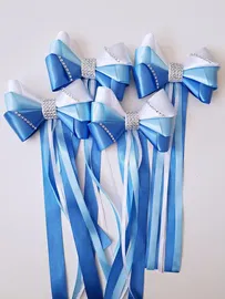 Kokardy do dekoracji samochodu - 4 sztuki (błękit niebieskie)