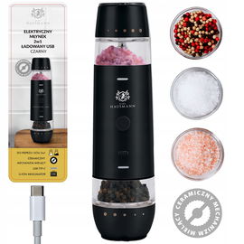 ELEKTRYCZNY MŁYNEK do SOLI PIEPRZU I PRZYPRAW CZARNY MŁYNEK USB C 2w1