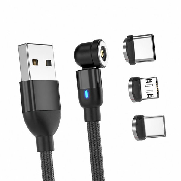Kabel magnetyczny 3w1 obrotowy 2m USB-C Lightning Micro USB