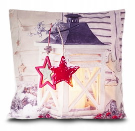 POSZEWKA LED NA PODUSZKĘ 40x40 cm ŚWIECĄCA NA BATERIE WZÓR LAMPION BIAŁY