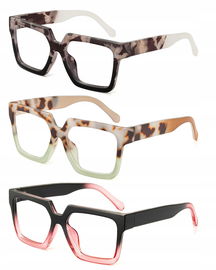 Okulary JM Zestaw 3 kwadratowe wielokolorowe blokujące światło 2.25X