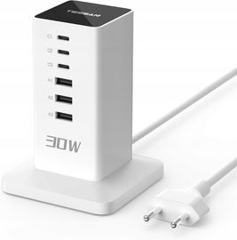 TESSAN Ładowarka USB 30W 6w1 Adapter 3xUSB-C 3xUSB-A Kabel 1.5m Kompaktowa