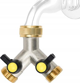 Kleemeiero 2-drożny rozdzielacz mosiężny Y 3/4 cala z zaworami odcinającymi