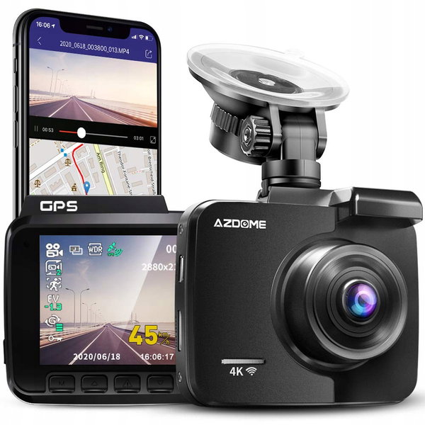 Dash Cam AZDOME 4K 2160P GPS WiFi szeroki kąt noktowizor G-sensor
