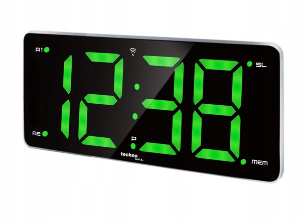 Budzik Technoline WT486 zielony LED duży wyświetlacz 2 alarmy radiobudzik