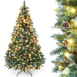 Choinka Yorbay LED 150cm sztuczna oświetlona z szyszkami śnieg ognioodporna