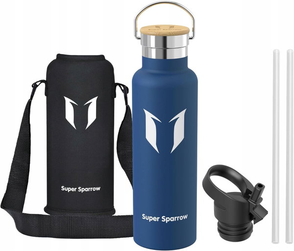 Butelka na wodę Super Sparrow 750 ml Cytrynowy Metalowa Izolowana Słomka