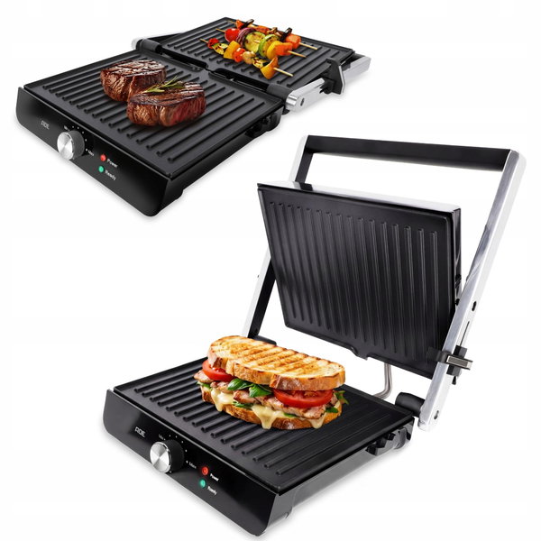 Grill elektryczny ADE srebrny szary 2000W kontaktowy panini grill (defekt)