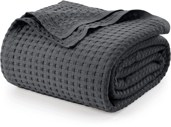 Koc Utopia Bedding waflowy bawełniany Szary antracyt 228x182 cm 300 GSM