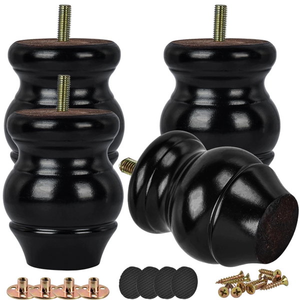 Nogi meblowe / nogi do mebli, typ G - czarne 10,2 cm, lite drewno, gwint M8