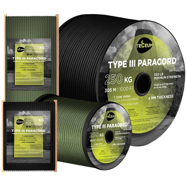 Linka TECEUM Paracord III 550 Czarny 305 m wytrzymała survivalowa