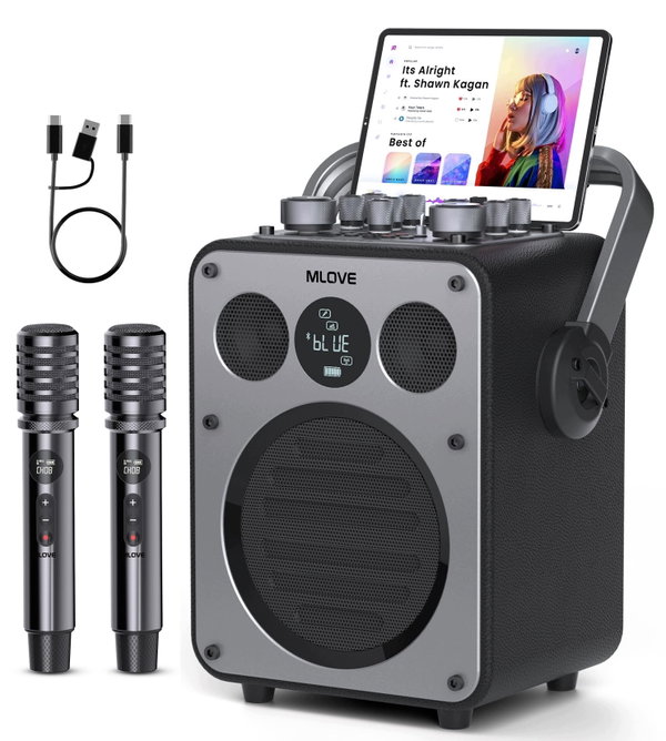 Maszyna Karaoke MLOVE D5 200W Bluetooth z 2 Wireless Mikrofonen Reverb
