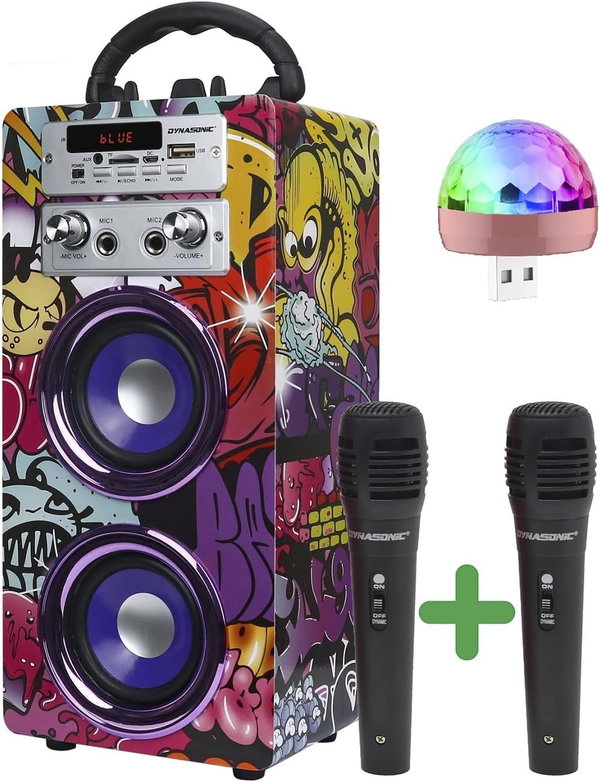 Maszyna karaoke DYNASONIC Przenośna 2 mikrofony Bluetooth głośnik