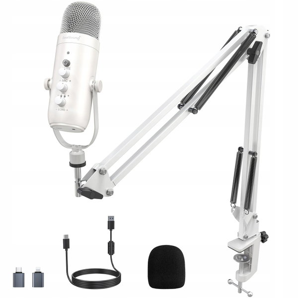 Mikrofon ZealSound k66 Pearly White białe ramię redukcja szumów