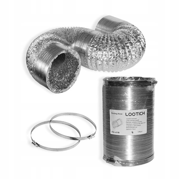 LOOTICH Elastyczny wąż aluminiowy Ø102mm 2,5m wentylacyjny + zaciski