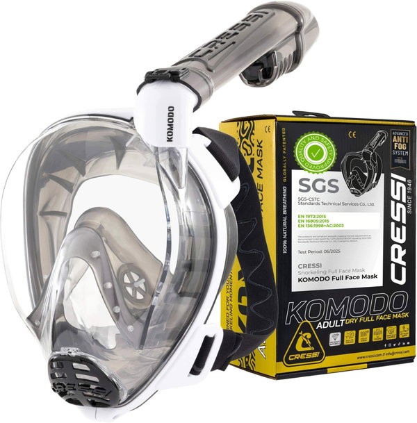 Maska CRESSI Komodo White Black Pełnotwarzowa Snorkeling CO2 Safe Anti Fog