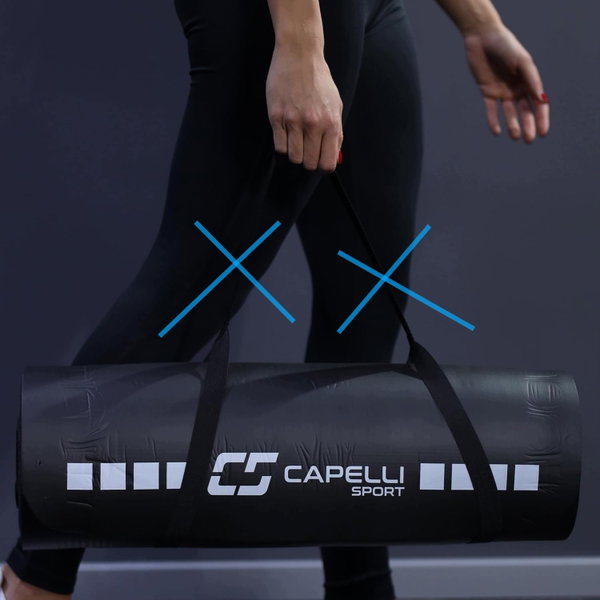 Mata do jogi Capelli Sport EVA czarna antypoślizgowa 127 cm z paskiem