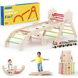 Plac zabaw Cosyland drewniany 8w1 drabinka zestaw wspinaczkowy dla dzieci