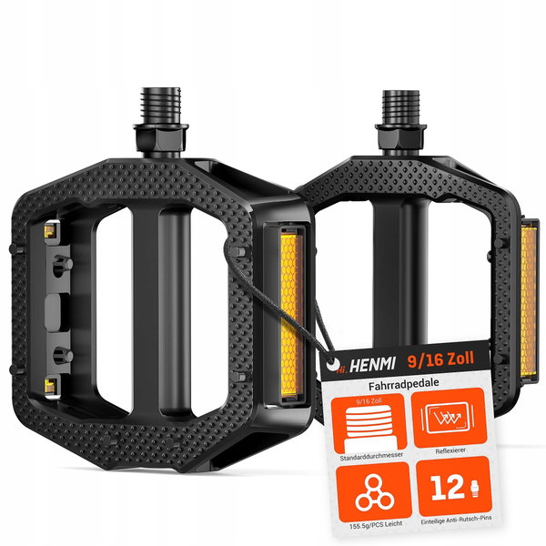 Pedały rowerowe HENMI MTB 9/16 cala antypoślizgowe z odblaskami 155 g