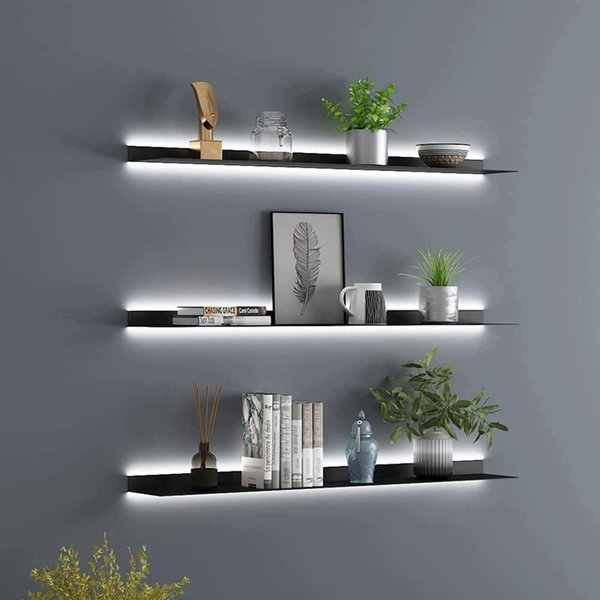 Półka metalowa simdennr LED czarna 60 cm do salonu kuchni łazienki
