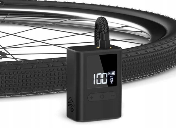 Pompka elektryczna do roweru 100 PSI 1000mAh LCD + akcesoria