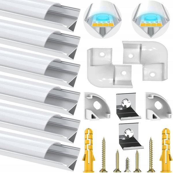 Profil Aluminiowy do Taśmy LED z mlecznym Kloszem 6 x 1m