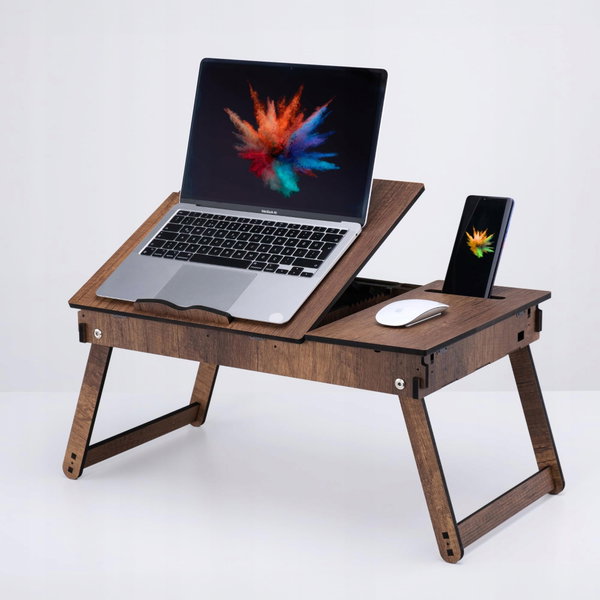 Stojak na laptopa Vigo Drewniany regulowany ze schowkiem na łóżko