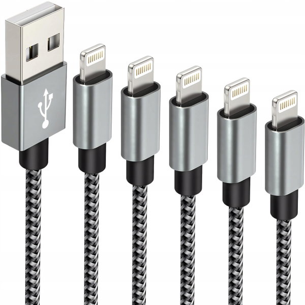Zestaw kabli Apple iPhone Lightning Nylon Fast Charger 5-pak