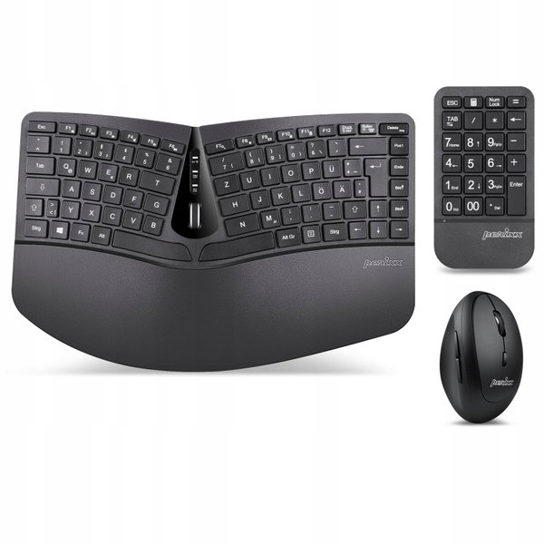 Zestaw klawiatura i mysz Perixx ergonomiczna czarny długa żywotność baterii