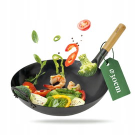 Wok Pasoli - czarny - stal węglowa z ebookiem z przepisami 36 cm