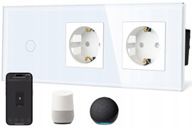 Włącznik światła Smart Life dotykowy szklany dwa gniazdka 228x86mm