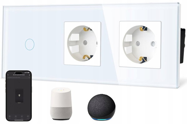 Włącznik światła Smart Life dotykowy szklany dwa gniazdka 228x86mm