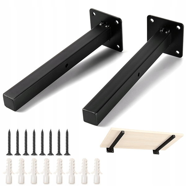 Wsporniki Regałowe 2 Sztuki Metalowe 20x2cm Obciążenie do 25kg Czarne