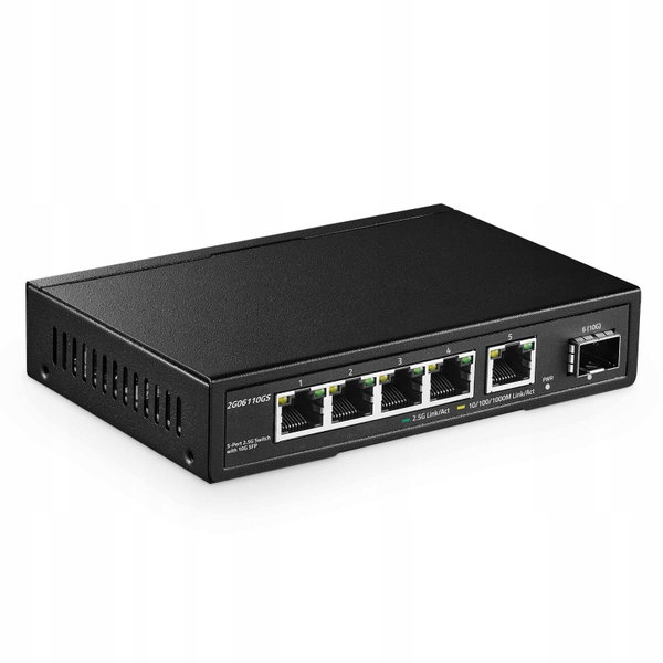 YuLinca Przełącznik Sieciowy 5x 2.5GBASE-T + 10G SFP Plug&Play