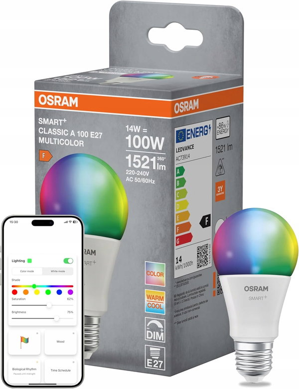 Żarówka OSRAM SMART+ Matter A100 RGBW ściemniana WiFi E27 14W