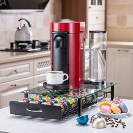 Uchwyt Flagship Nespresso szklana taca pojemność 40 kapsułek Vertuo