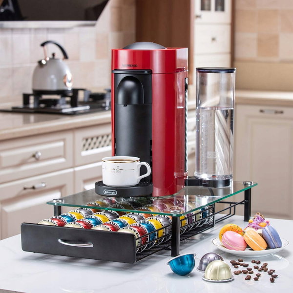 Uchwyt Flagship Nespresso szklana taca pojemność 40 kapsułek Vertuo