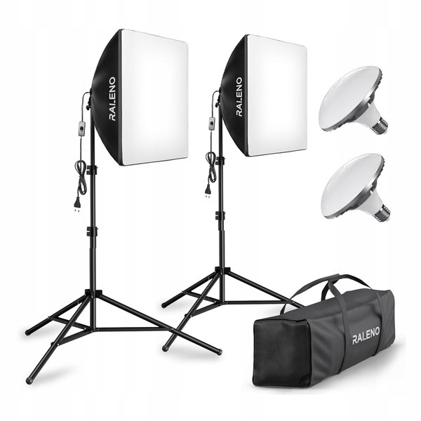 Zestaw softbox RALENO 50x50 cm światło fotograficzne 50 W 5500 K z statywem
