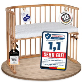 Łóżko dostawne babybay Maxi buk wysokość regulowana z materacem Classic