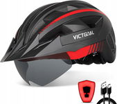 Kask rowerowy VICTGOAL XL 59-63 cm, LED, gogle, czarno-czerwony