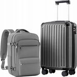 COOLIFE Walizka Kabinowa 55x35x20 cm Ryanair Zamek TSA Szara Plus Plecak