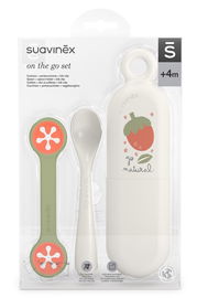 Zestaw Suavinex uchwyt na śliniak łyżeczka etui 4m+ podróżny