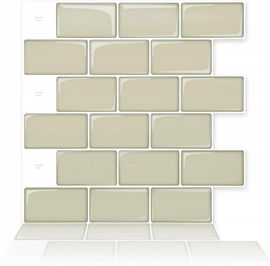 10X NAKLEJKA MOZAIKOWA 305X305MM PŁYTKI CEGIEŁKI BIAŁE NAKLEJKI ŚCIENNE