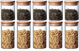 10x SŁOIKI DO PRZECHOWYWANIA SZKLANY ZESTAW BAMBUSOWA POKRYWKA DWA ROZMIARY