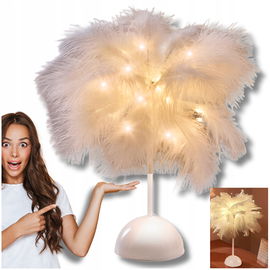 Lampka Nocna LED Dekoracyjna Ozdobna Na Biurko Piórka Na Baterie 35cm