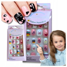 24x Naklejki Na Paznokcie Sztuczne Paznokcie Dla Dzieci Samoprzylepne Tipsy